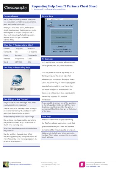 Requesting Help from IT Partners Cheat Sheet