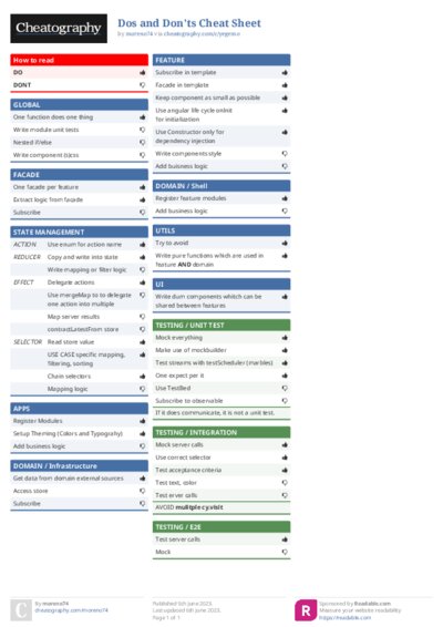 Dos and Don'ts Cheat Sheet