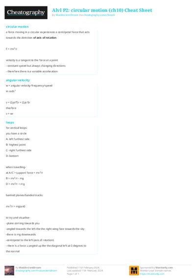 Alvl P2: circular motion (ch10) Cheat Sheet