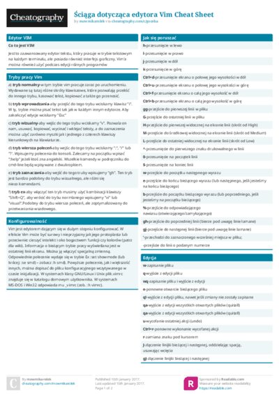 Ściąga dotycząca edytora Vim Cheat Sheet