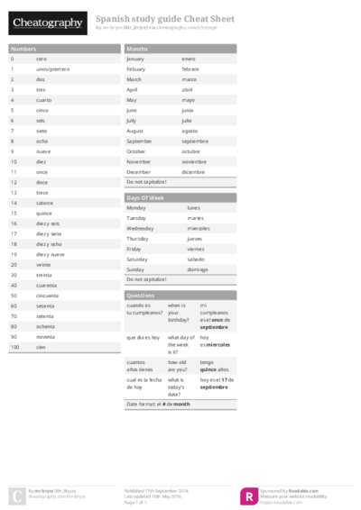 Spanish study guide Cheat Sheet