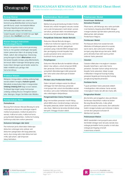 PERANCANGAN KEWANGAN ISLAM : KFD2543 Cheat Sheet