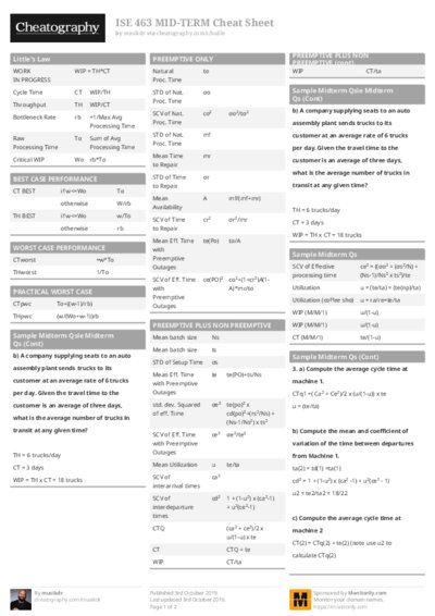 ISE 463 MID-TERM Cheat Sheet