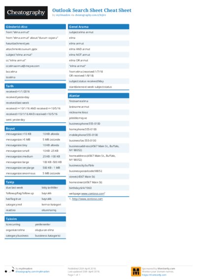 Outlook Search Sheet Cheat Sheet