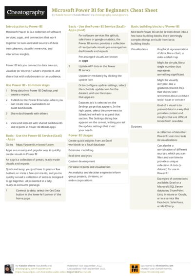Microsoft Power BI for Beginners Cheat Sheet