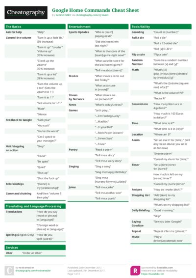 Google Home Commands Cheat Sheet