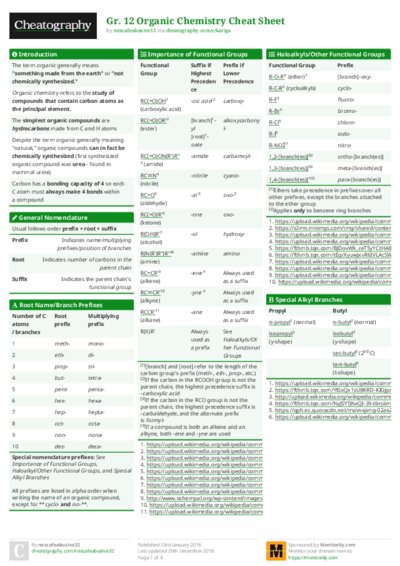 Gr. 12 Organic Chemistry Cheat Sheet