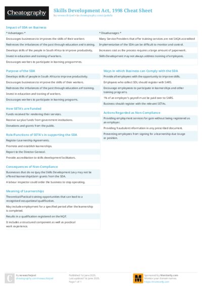 Skills Development Act, 1998 Cheat Sheet