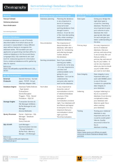 Serverteknologi Database Cheat Sheet