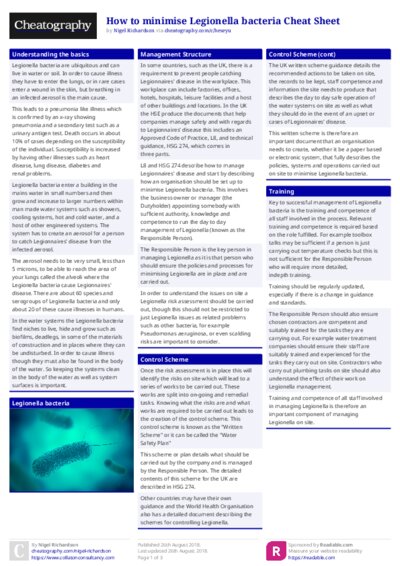 How to minimise Legionella bacteria Cheat Sheet