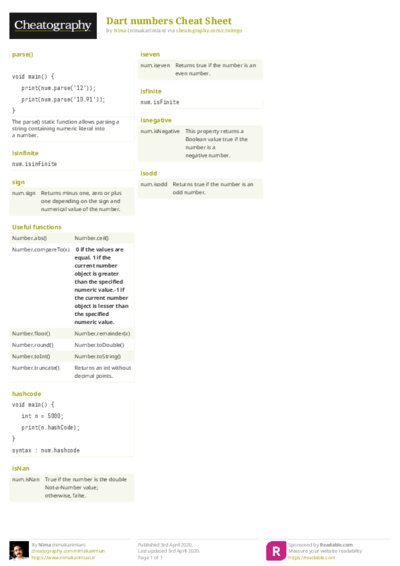 Dart numbers Cheat Sheet