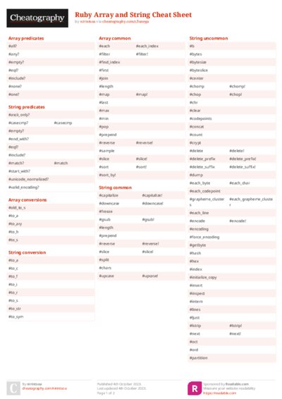 Ruby Array and String Cheat Sheet