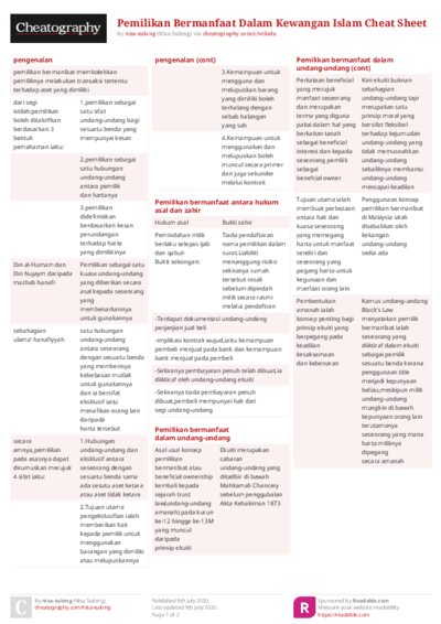 Pemilikan Bermanfaat Dalam Kewangan Islam Cheat Sheet