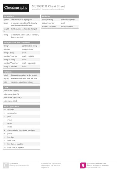 MUIDSTIM Cheat Sheet