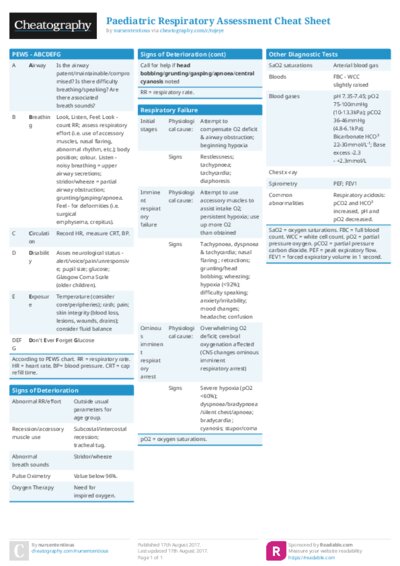 Paediatric Respiratory Assessment Cheat Sheet