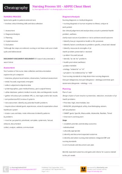 Nursing Process 101 - ADPIE Cheat Sheet