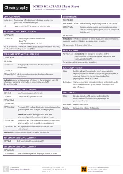 OTHER B LACTAMS Cheat Sheet