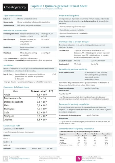 Capítulo 1 Química general II Cheat Sheet