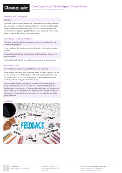 Feedback and Techniques Cheat Sheet