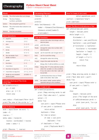 Python Sheet Cheat Sheet