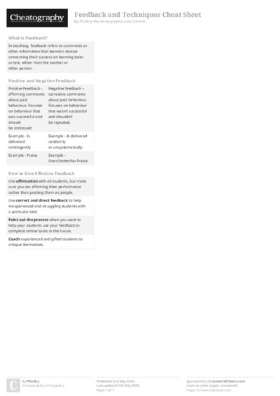 Feedback and Techniques Cheat Sheet
