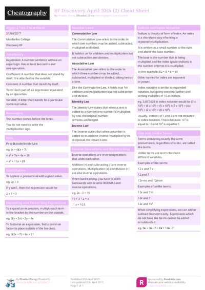 8F Discovery April 20th (2) Cheat Sheet