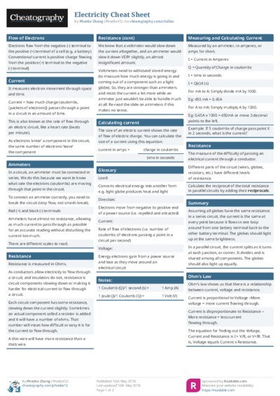 Electricity Cheat Sheet