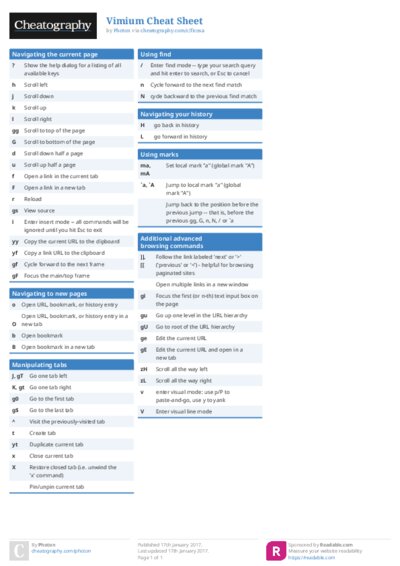Vimium Cheat Sheet