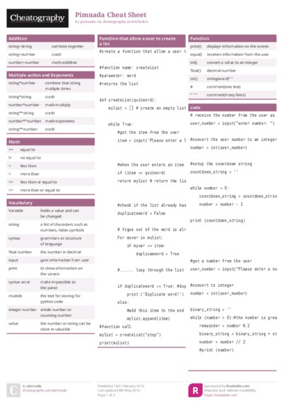 Pimnada Cheat Sheet