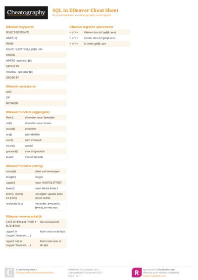 SQL in DBeaver Cheat Sheet