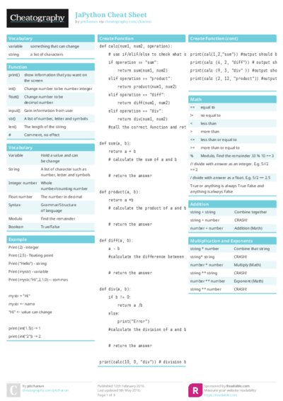 JaPython Cheat Sheet