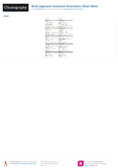 Basic Japanese Sentence Structures Cheat Sheet