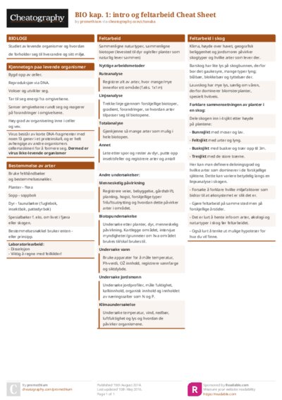 BIO kap. 1: intro og feltarbeid Cheat Sheet