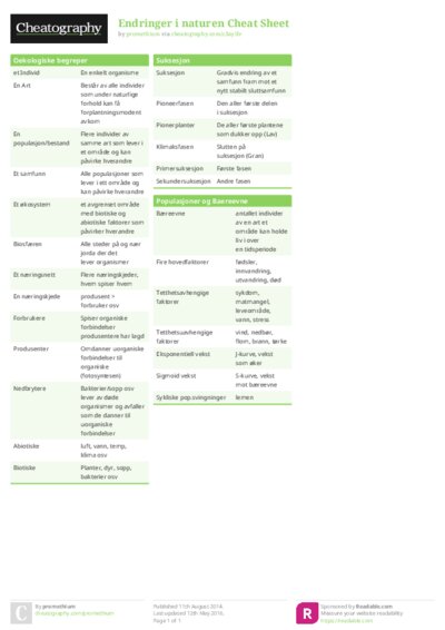Endringer i naturen Cheat Sheet