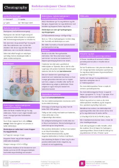 Redoksreaksjoner Cheat Sheet