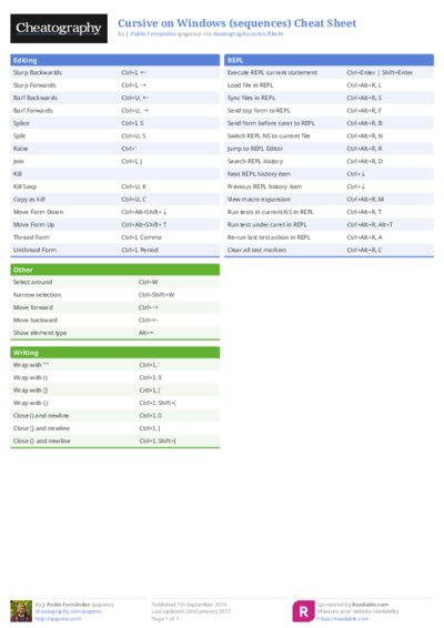 Cursive on Windows (sequences) Cheat Sheet