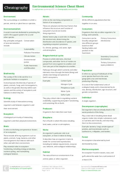 Environmental Science Cheat Sheet