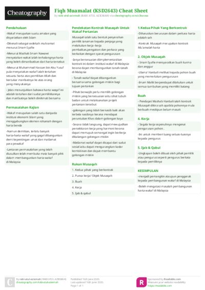 Fiqh Muamalat  (KSD2643) Cheat Sheet