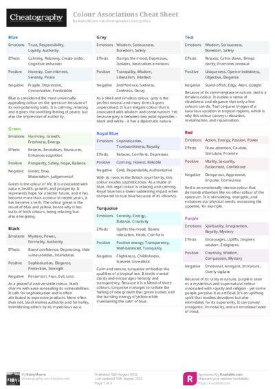 Colour Associations Cheat Sheet