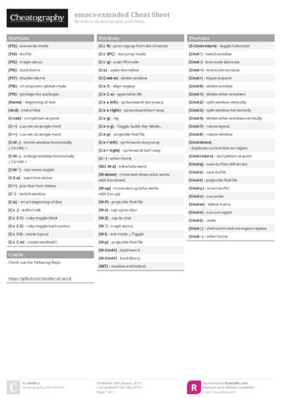 emacs-extended Cheat Sheet