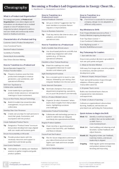 Becoming a Product-Led Organization in Energy Cheat Sheet