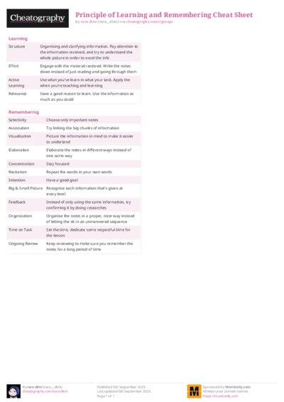 Principle of Learning and Remembering Cheat Sheet
