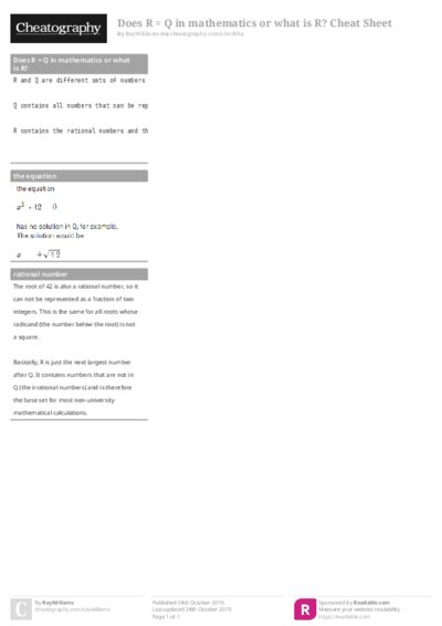 Does R = Q in mathematics or what is R? Cheat Sheet