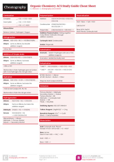 Organic Chemistry ACS Study Guide Cheat Sheet