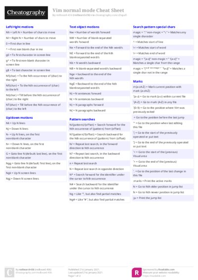 Vim normal mode Cheat Sheet