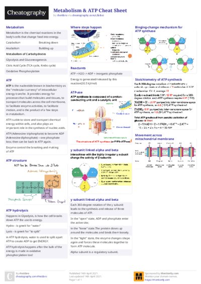 Metabolism & ATP Cheat Sheet