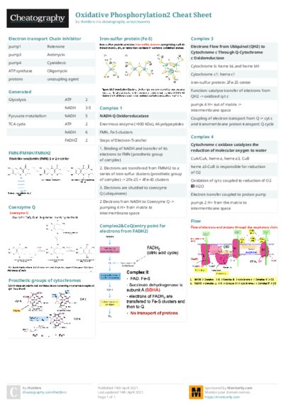 Oxidative Phosphorylation2 Cheat Sheet
