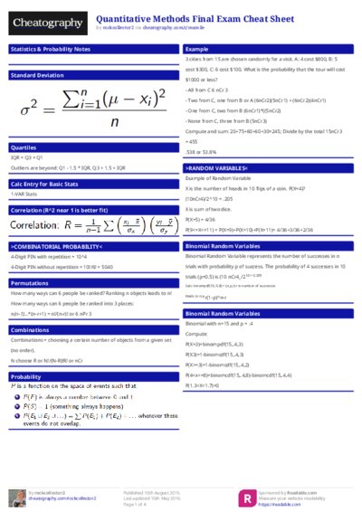 Quantitative Methods Final Exam Cheat Sheet