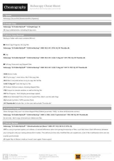 Robocopy Cheat Sheet