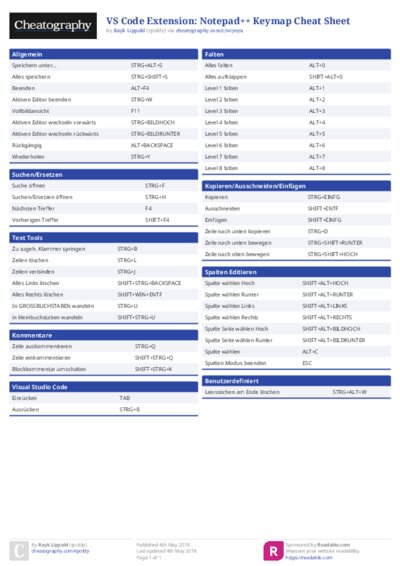 VS Code Extension: Notepad++ Keymap Cheat Sheet